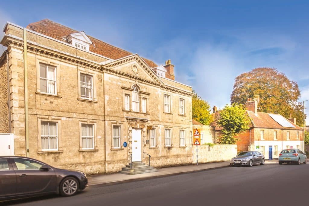 The listed Georgian frontage of Wren House Care Home in Warminster, Wiltshire.