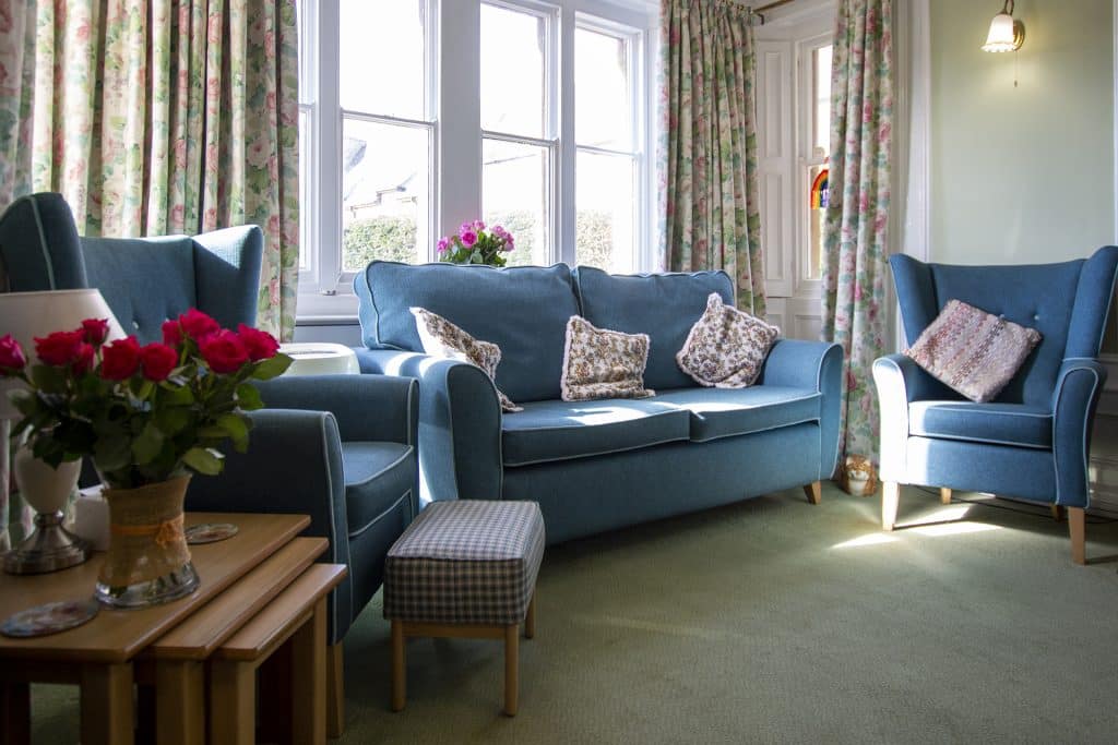 The feature window in the Featherton House care home lounge offering views of the village outside.