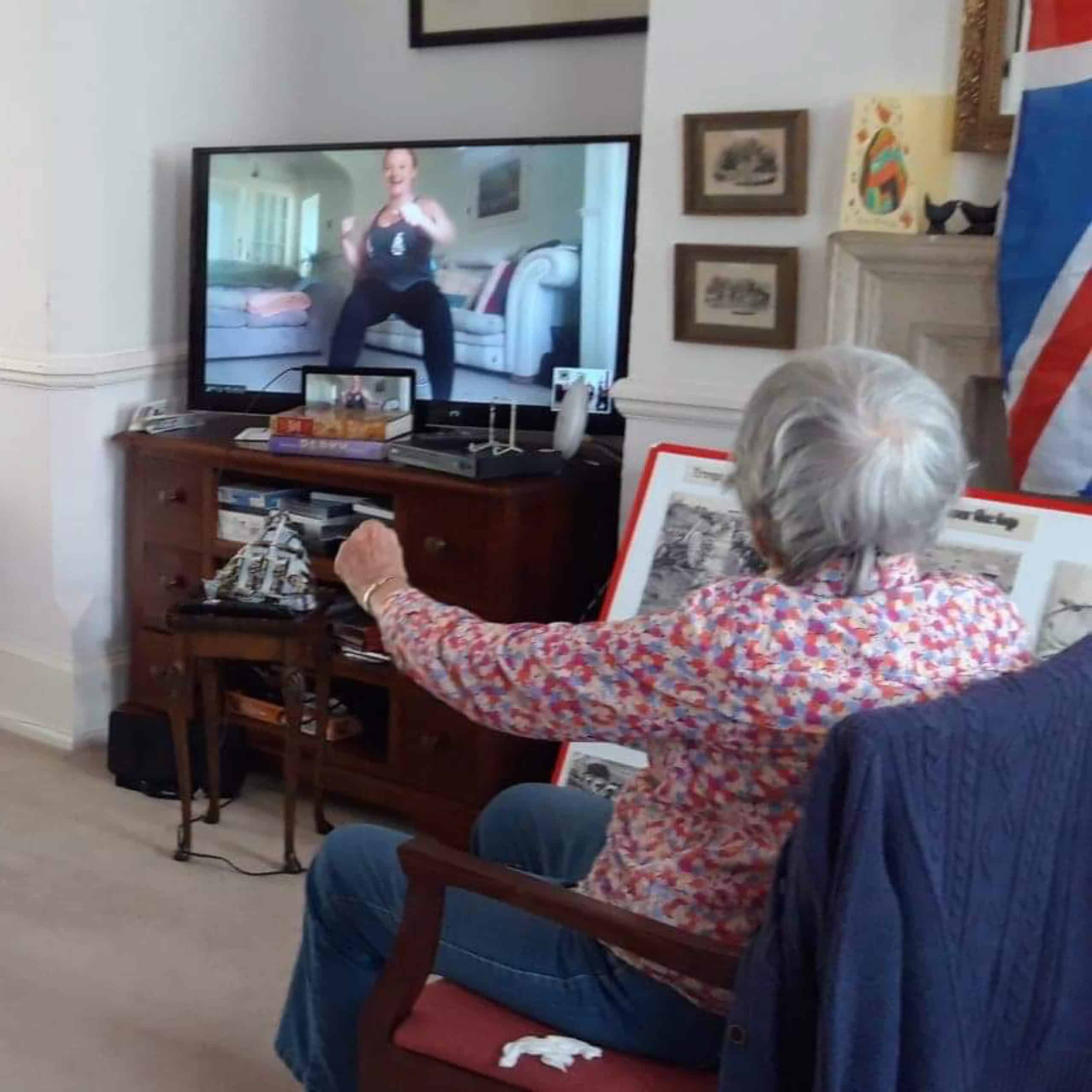 A Wren House resident taking part in the Zoom exercise class.