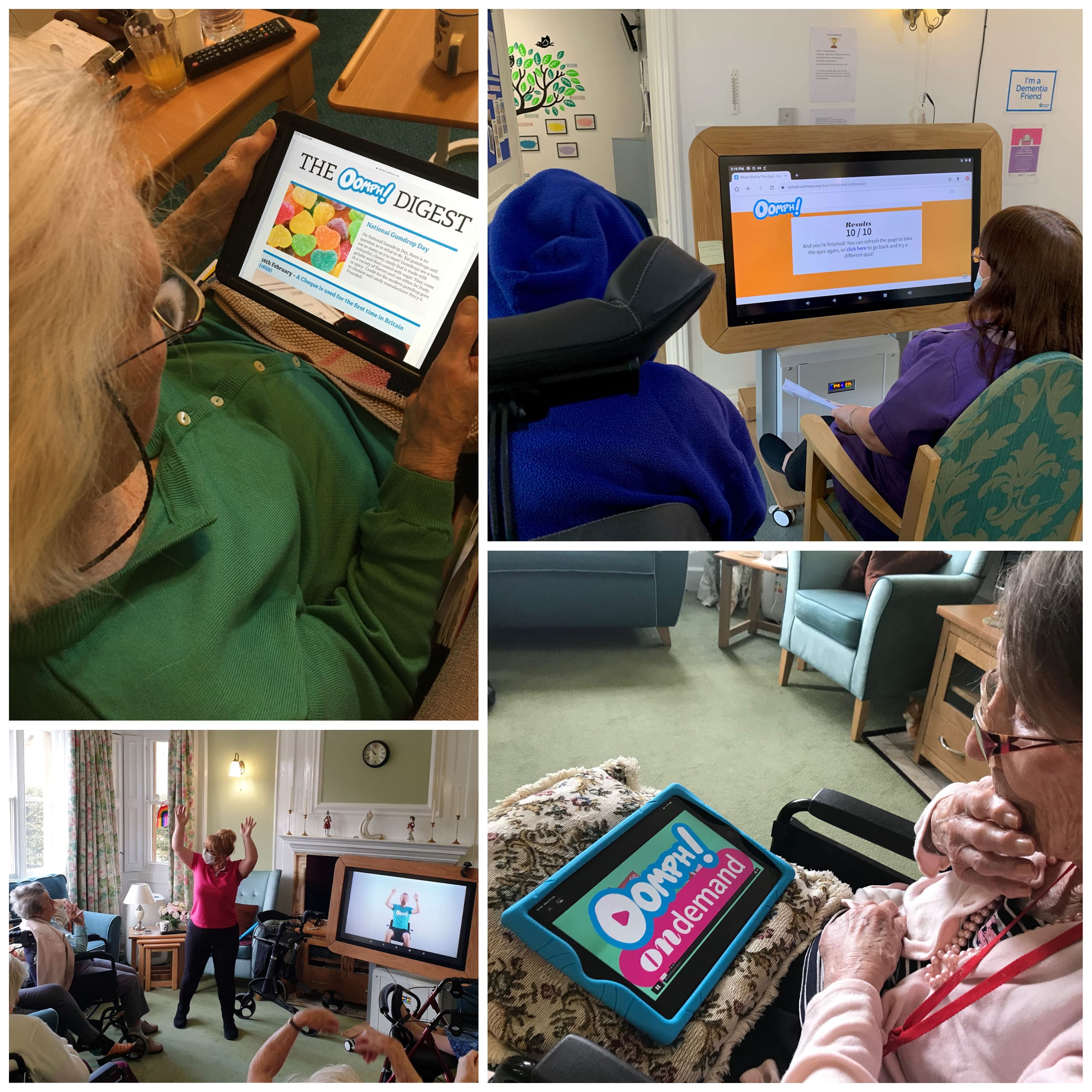 Residents at Wren Retirement Living care homes enjoying digital activities via Oomph On Demand.